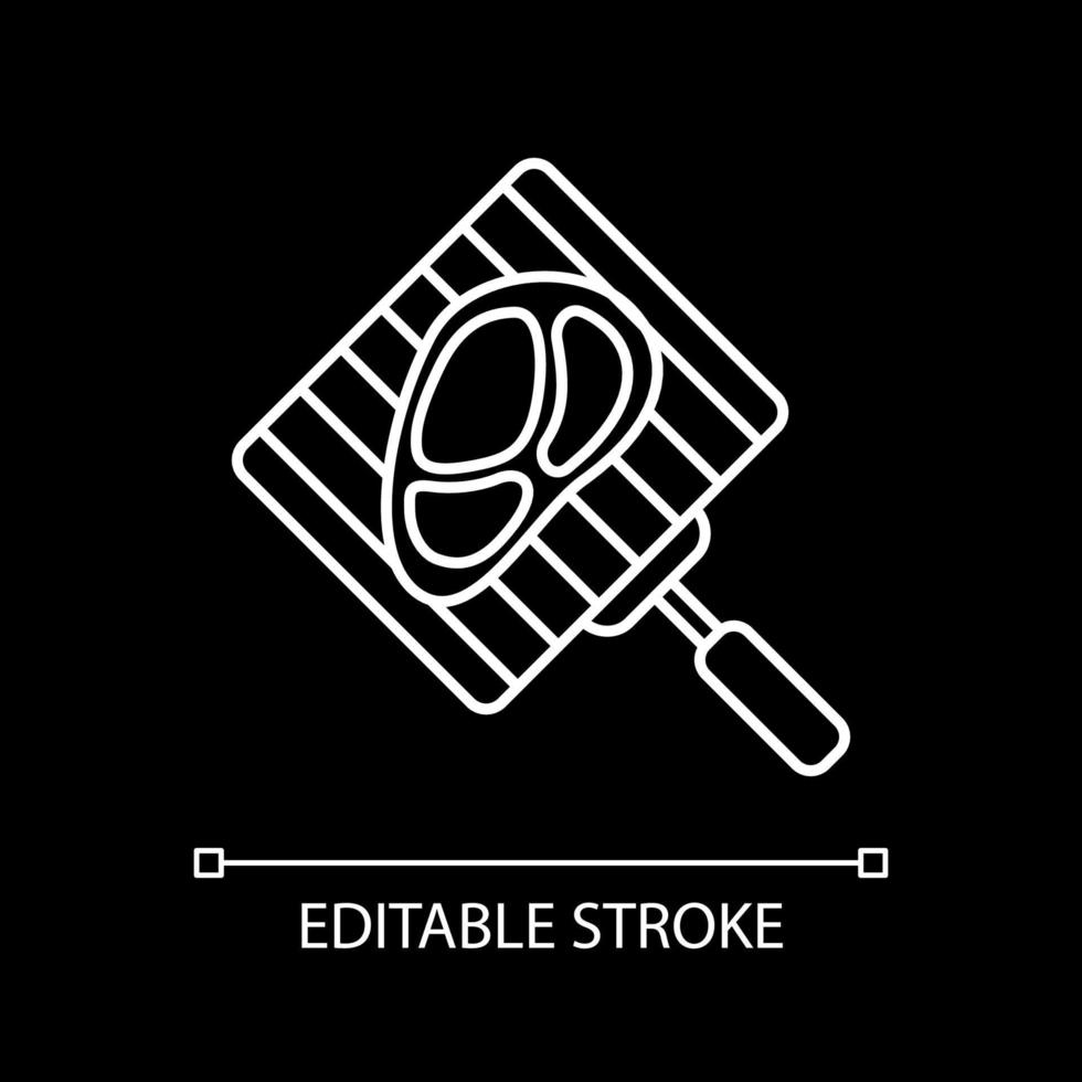 Grilled meat white linear icon for dark theme vector