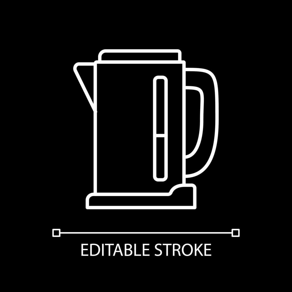 Electric kettle white linear icon for dark theme vector