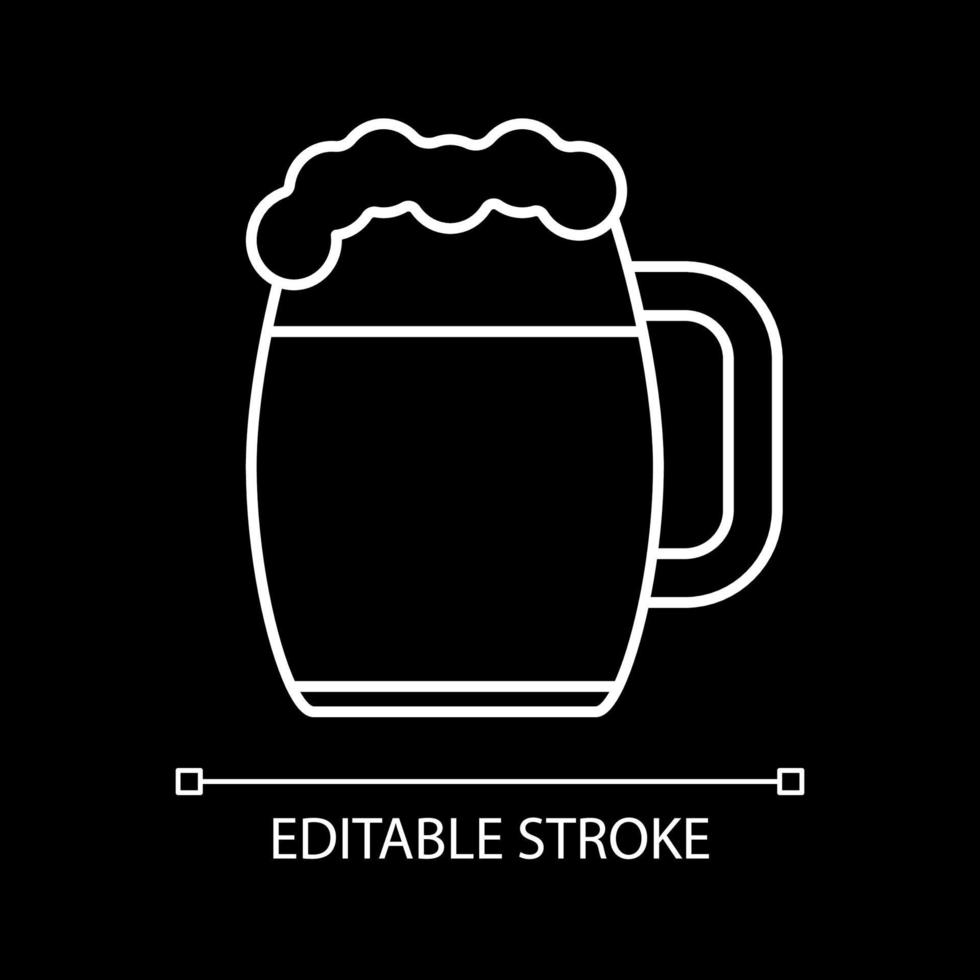 Beer mug white linear icon for dark theme vector