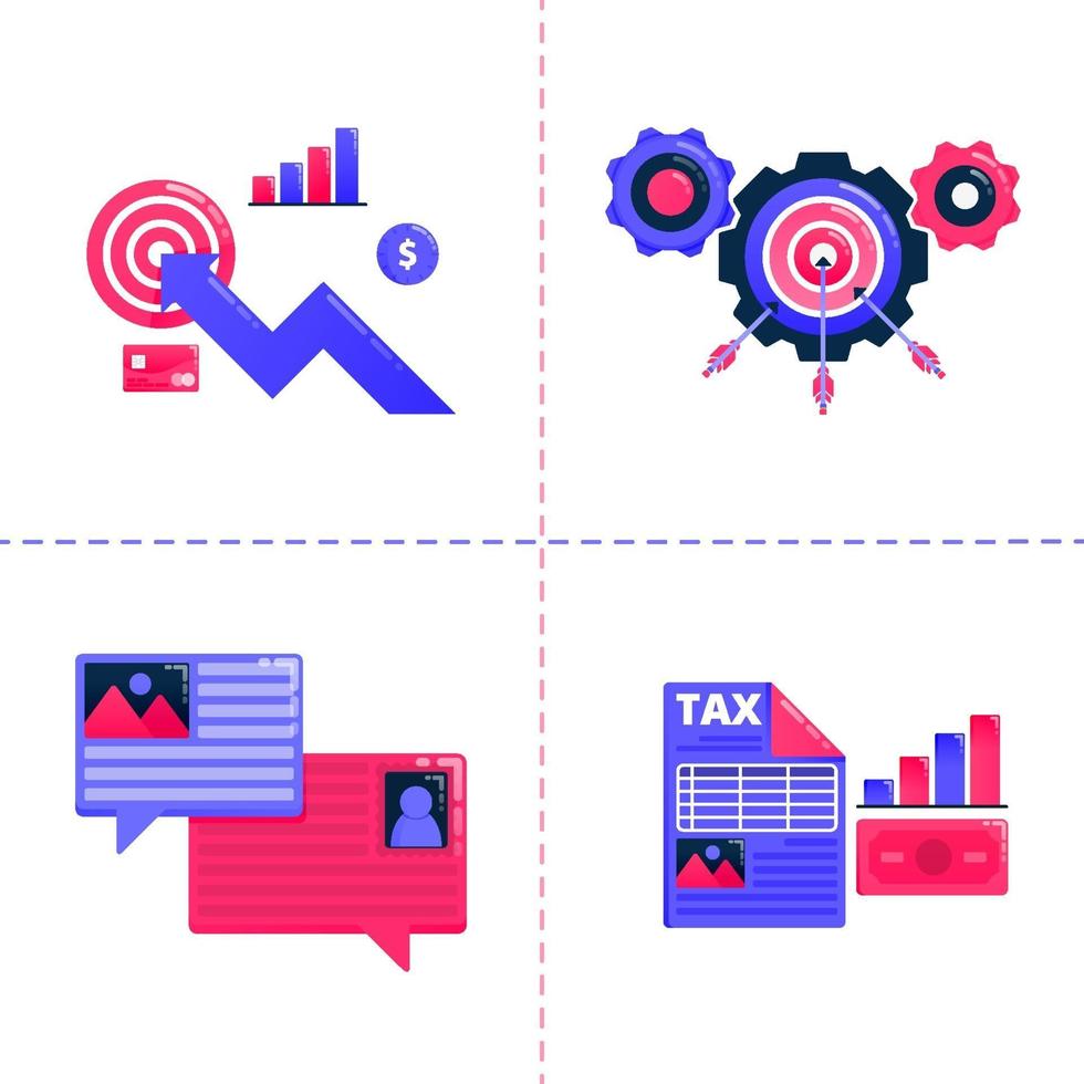 icono de diseño de logotipo de gráfico de negocios, chat de burbujas y logro de objetivos, estrategia de análisis de impuestos financieros. La plantilla del paquete de iconos se puede utilizar para la página de destino, web, aplicación móvil, póster, banner, sitio web. vector