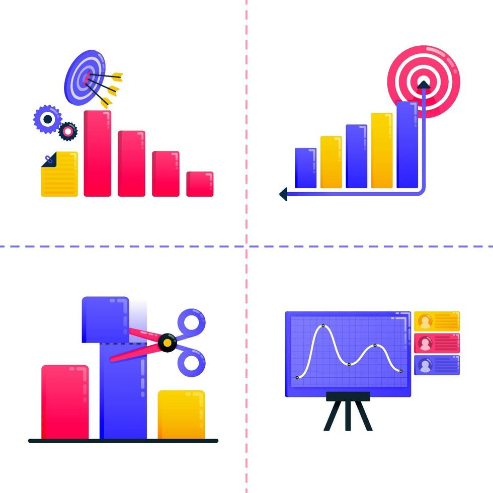 icono de diseño de logotipo de finanzas, negocios, marketing, análisis financiero, gráficos y lograr objetivos. La plantilla del paquete de iconos se puede utilizar para la página de destino, la interfaz de usuario, la web, la aplicación móvil, el cartel, el banner, el sitio web vector