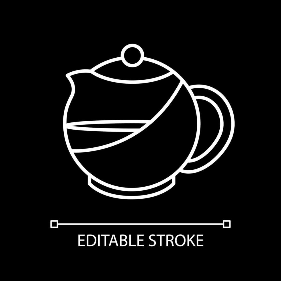 Kettle with tea white linear icon for dark theme vector