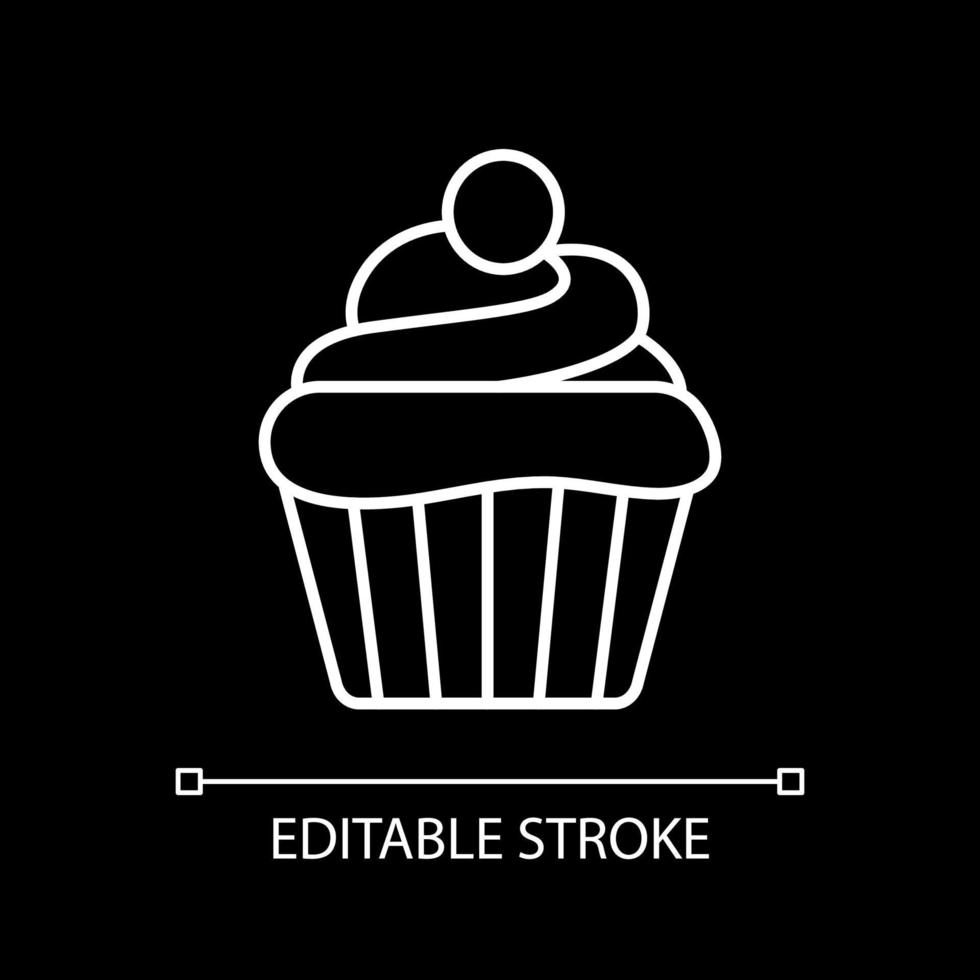 Cupcake white linear icon for dark theme vector