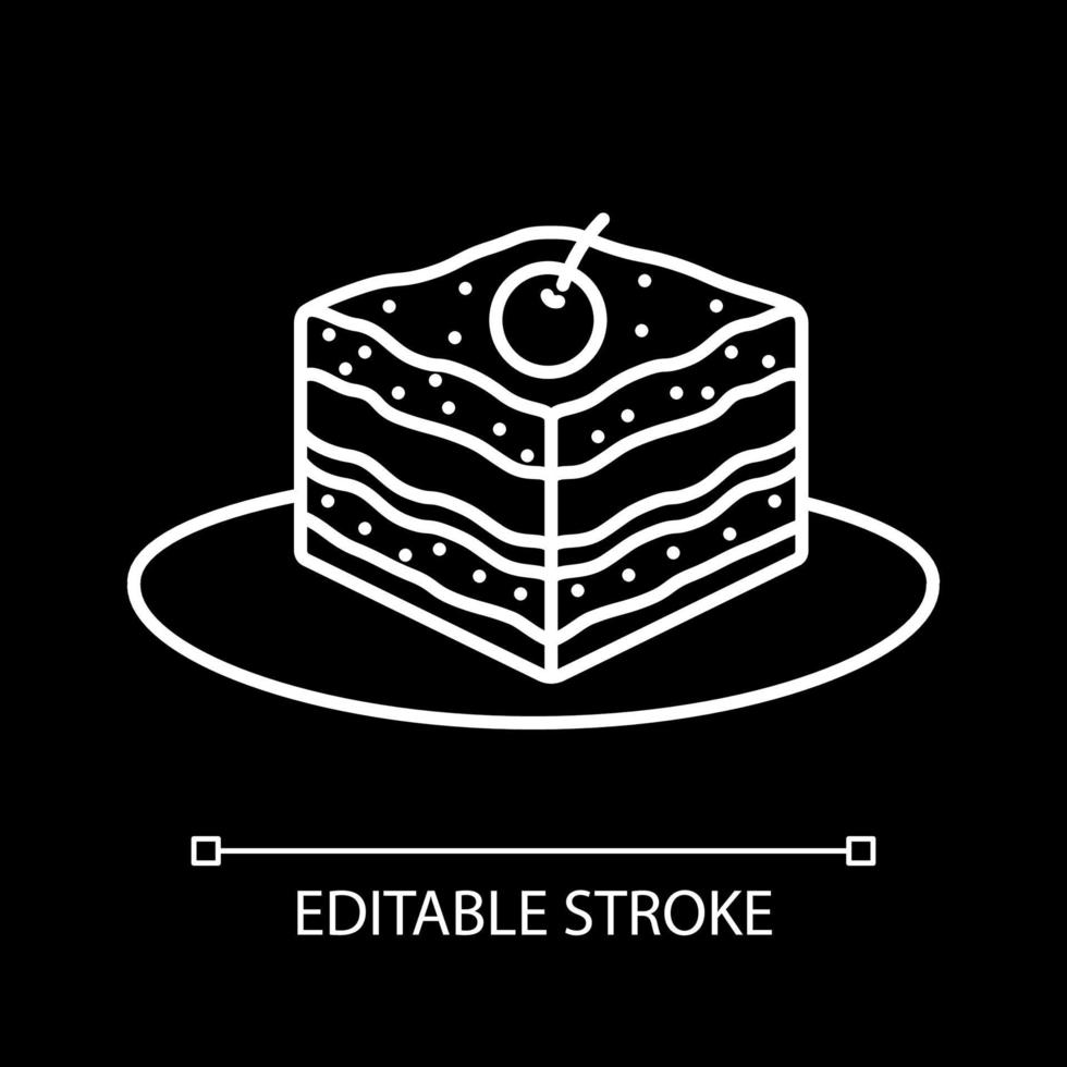 Cake piece white linear icon for dark theme vector