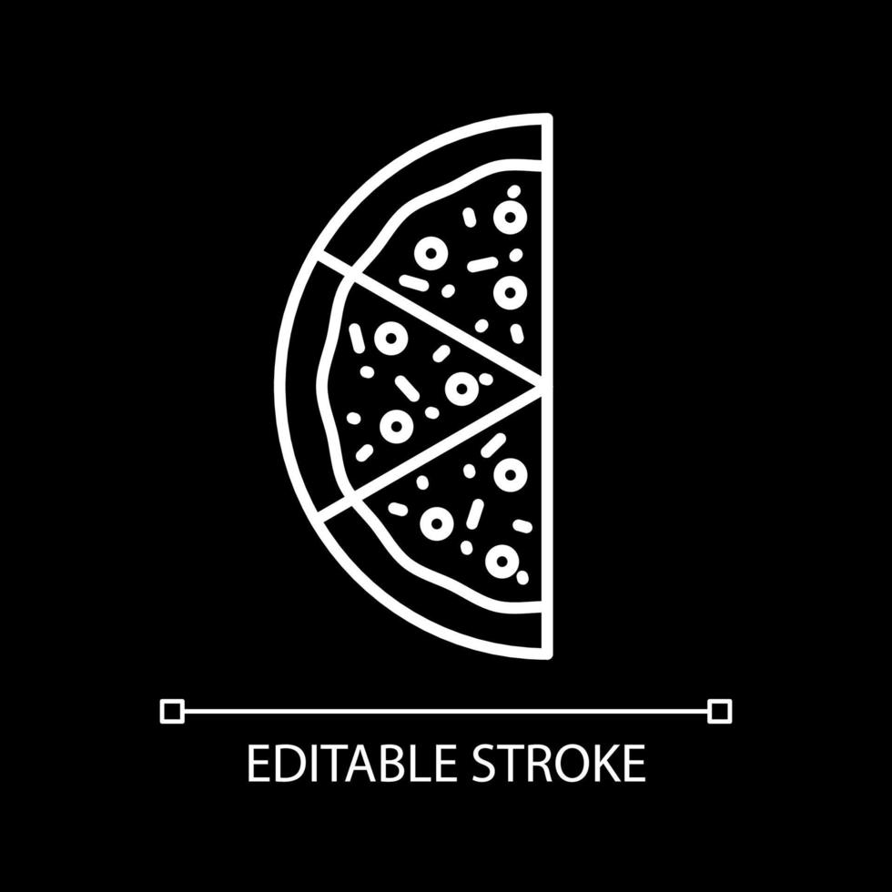 Half of pizza white linear icon for dark theme vector
