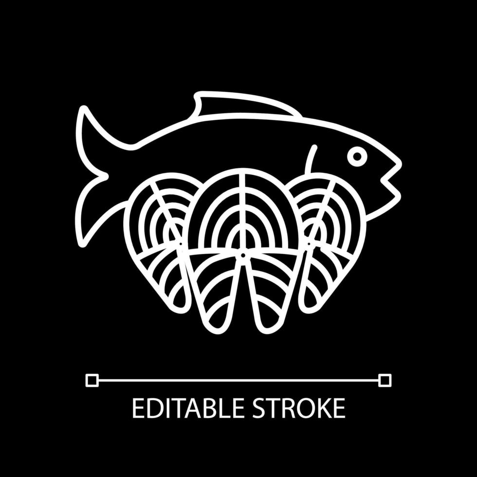 Fish steaks white linear icon for dark theme vector