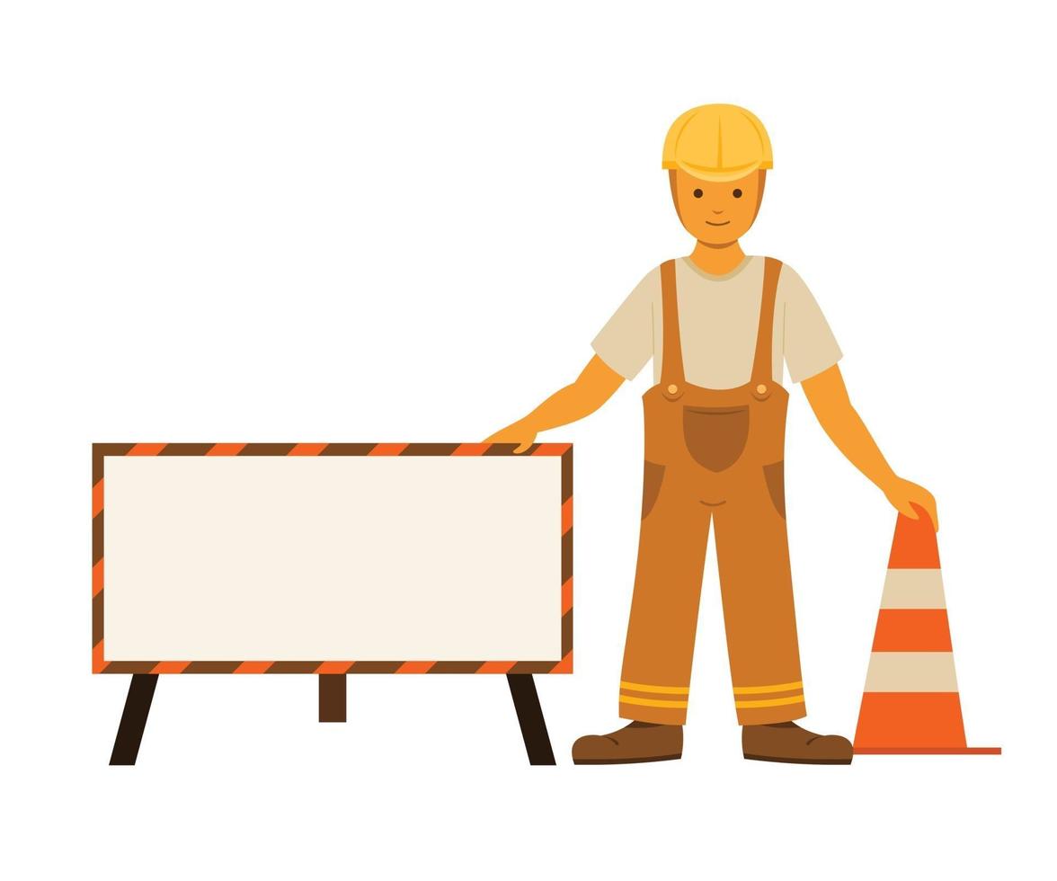 Workman is Standing with a Beware Sign Board vector