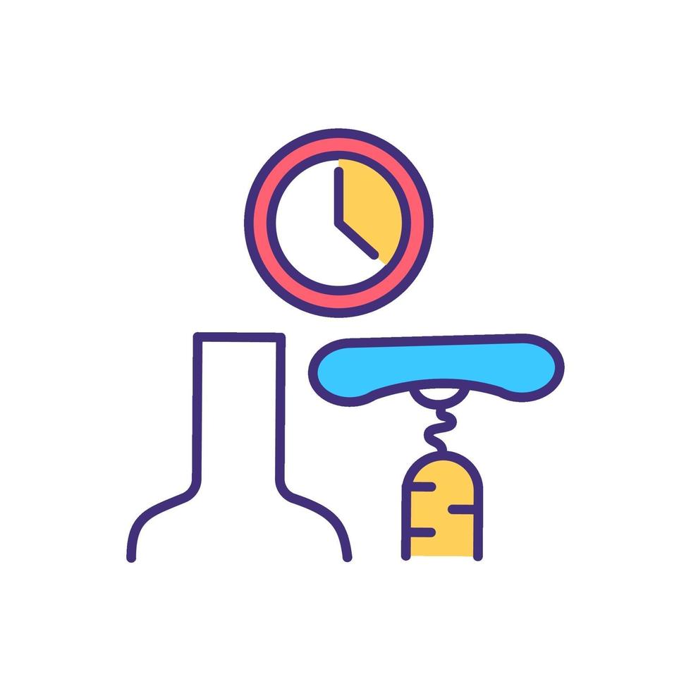 Wine bottle opening with corkscrew RGB color icon vector