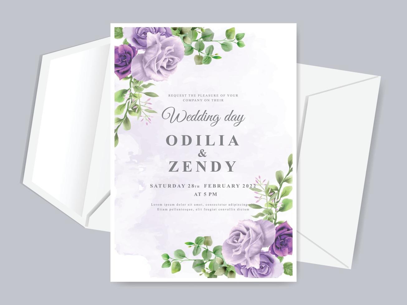 Beautiful wedding invitation card template with floral hand drawn vector