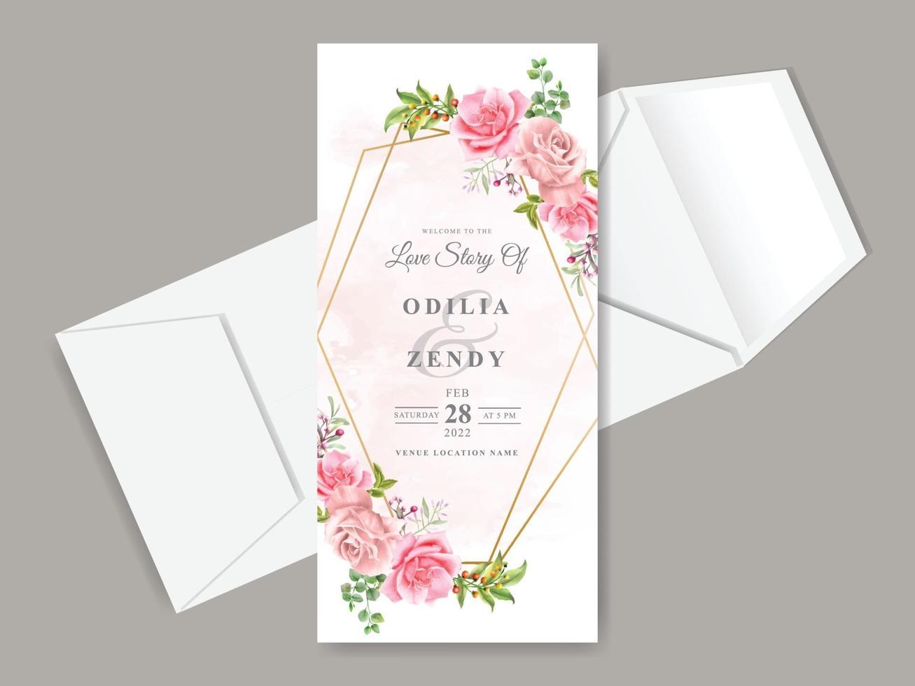 hermosa plantilla de tarjeta de invitación de boda con flores dibujadas a mano vector