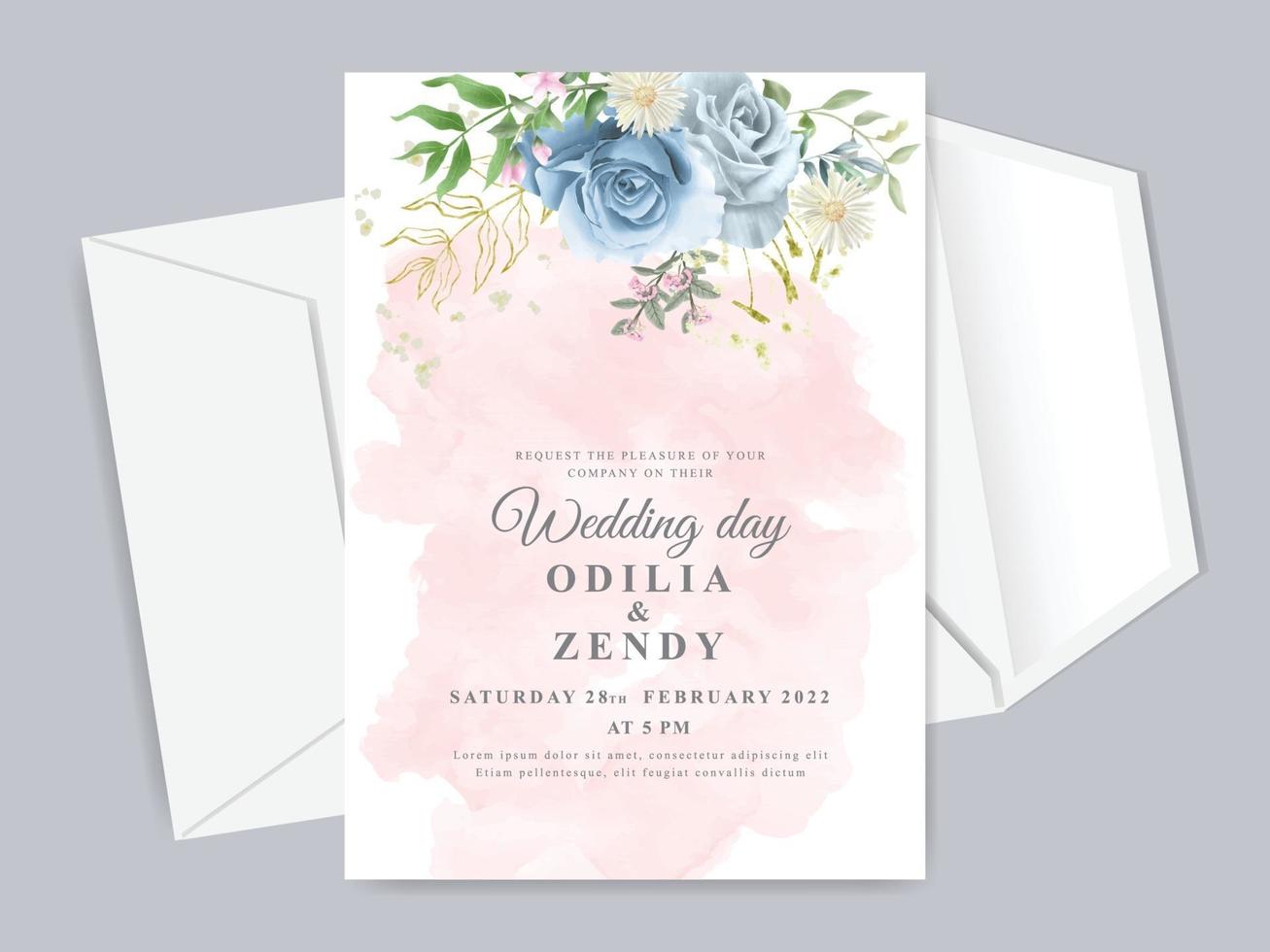 Beautiful floral hand drawn wedding invitation card template vector