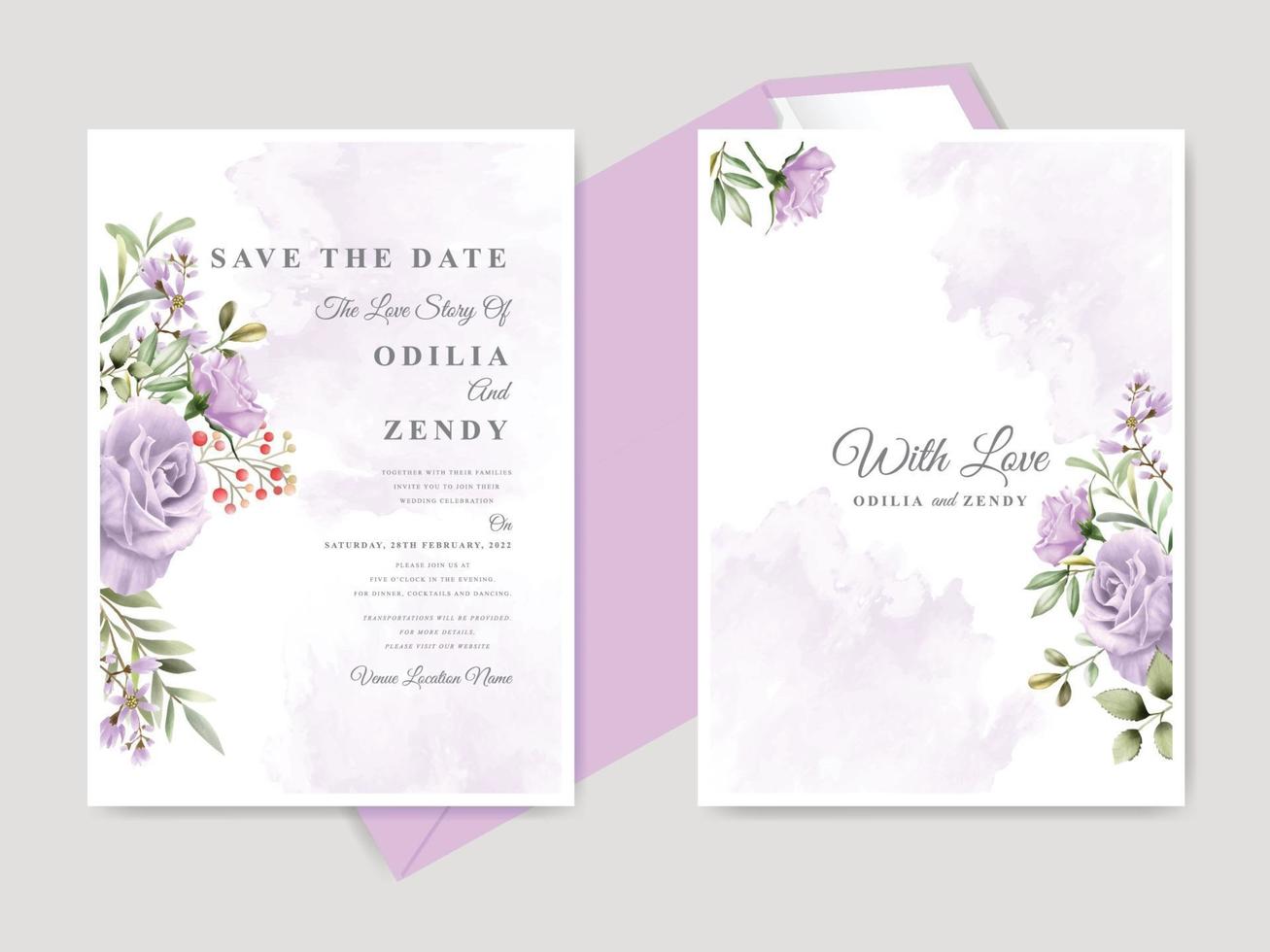 hermosa boda floral dibujada a mano guardar la fecha plantilla de tarjeta de invitación vector