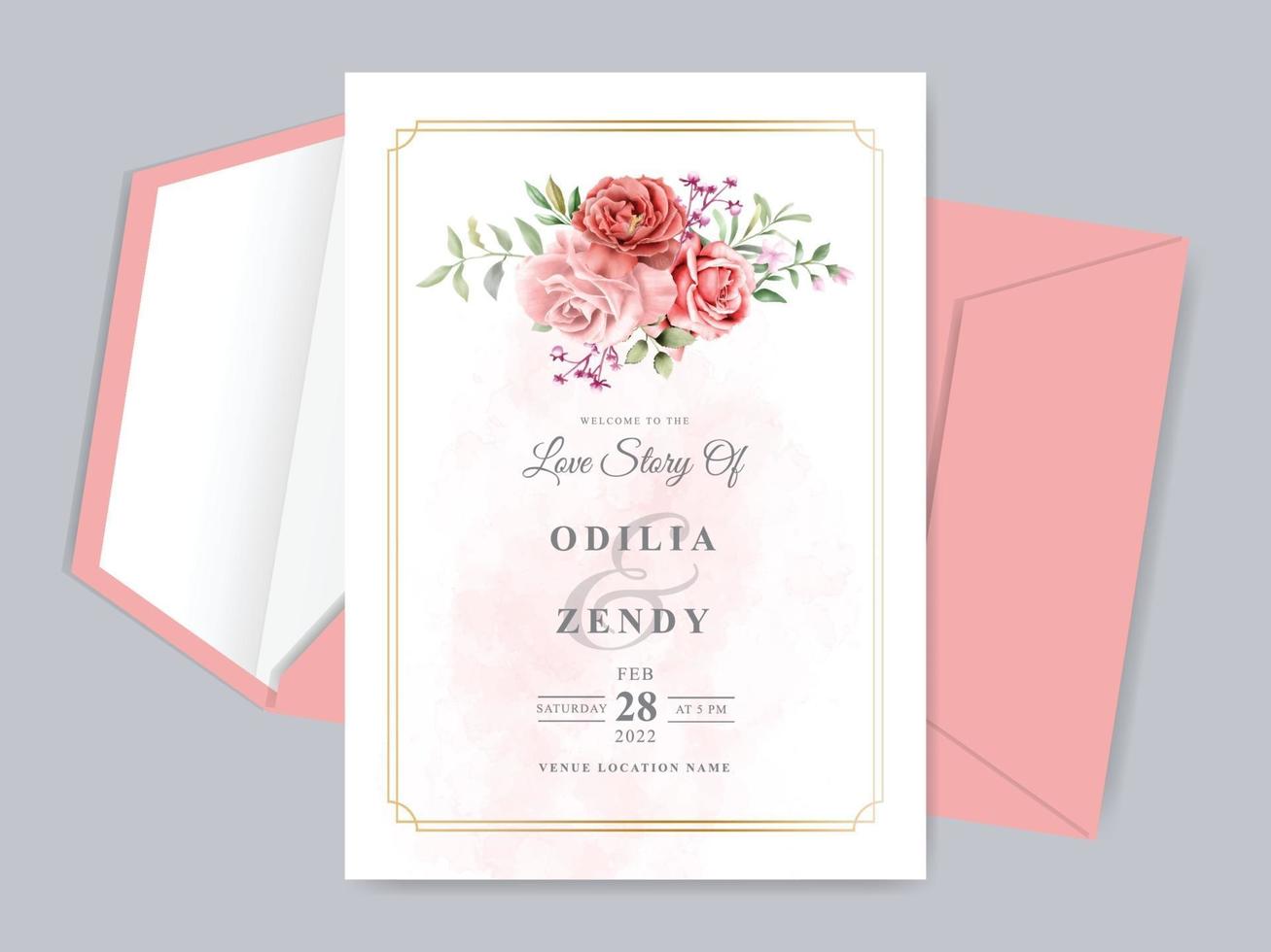 hermosa plantilla de tarjeta de invitación de boda floral dibujada a mano vector