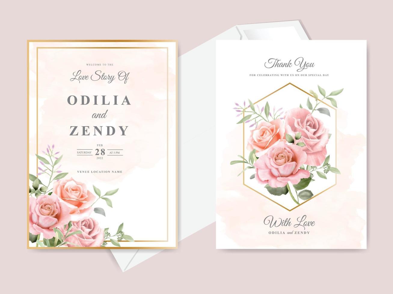 hermosa plantilla de tarjeta de invitación de boda floral dibujada a mano vector