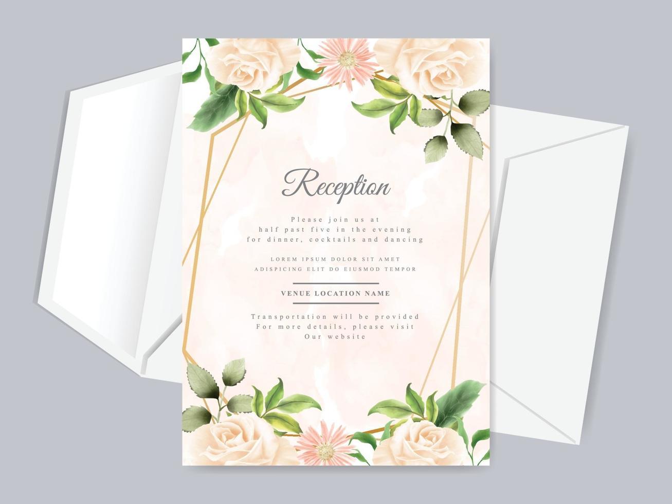 beautiful floral hand drawn wedding reception card template vector