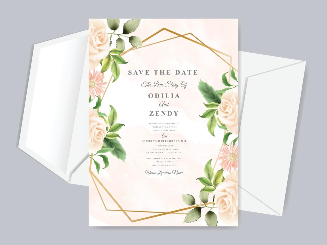 Beautiful floral hand drawn wedding save the date invitation card template vector