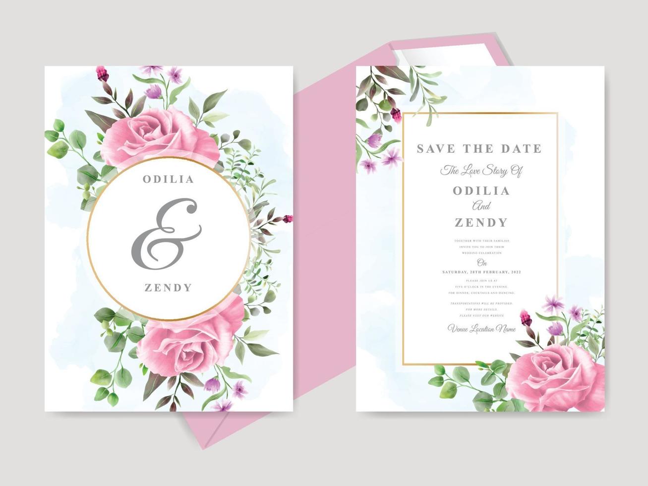 hermosa boda floral dibujada a mano guardar la fecha plantilla de tarjeta de invitación vector