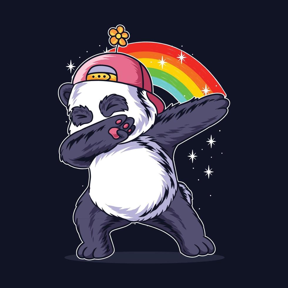 el panda dabbing con un sombrero de flores vector