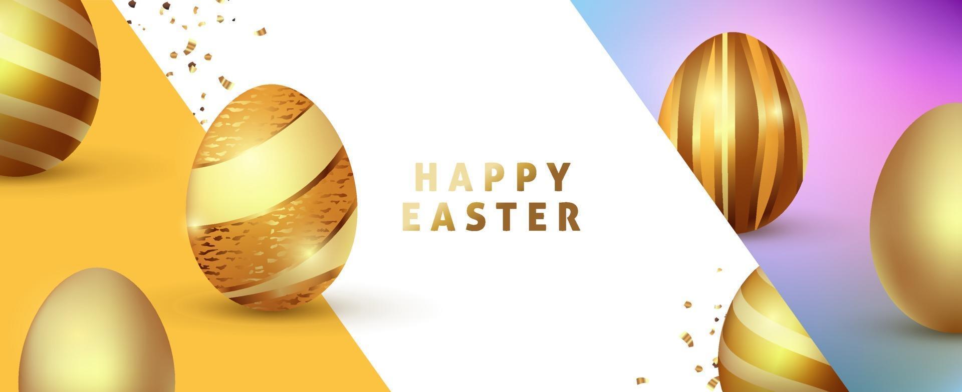 Plantilla de fondo de Pascua con huevos de oro premium de lujo. vector