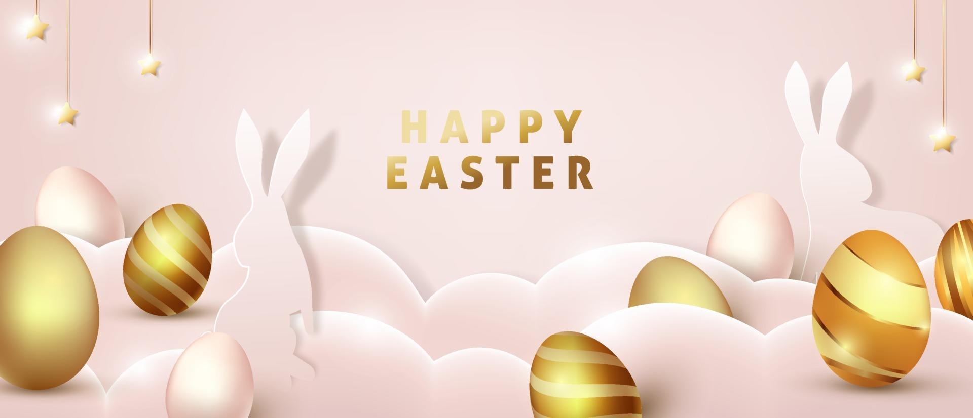 Easter background template with luxury premium golden eggs. vector