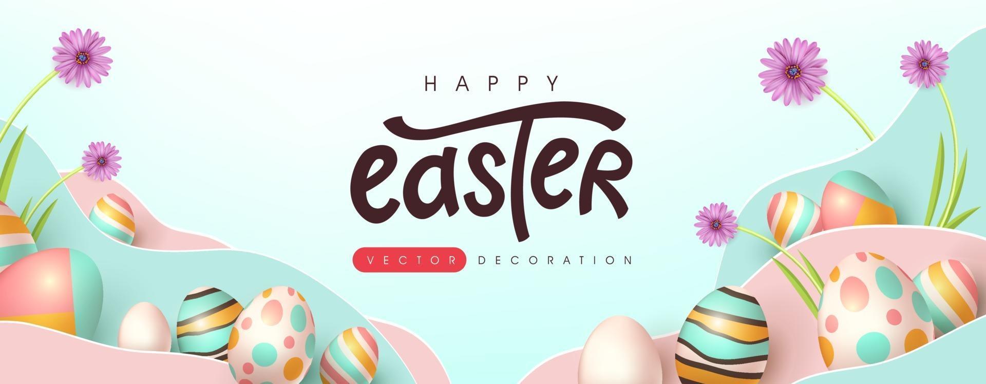 Easter banner background template with colorful eggs vector