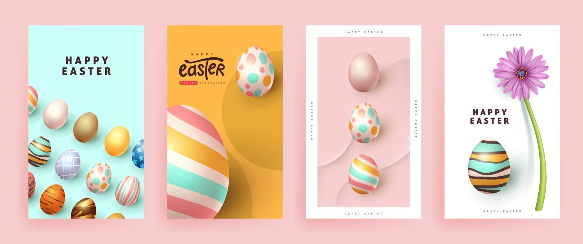 Easter poster template with 3d realistic eggs, paint. Template for  advertising, poster, flyer, greeting card. Vector Illustration 3516263  Vector Art at Vecteezy