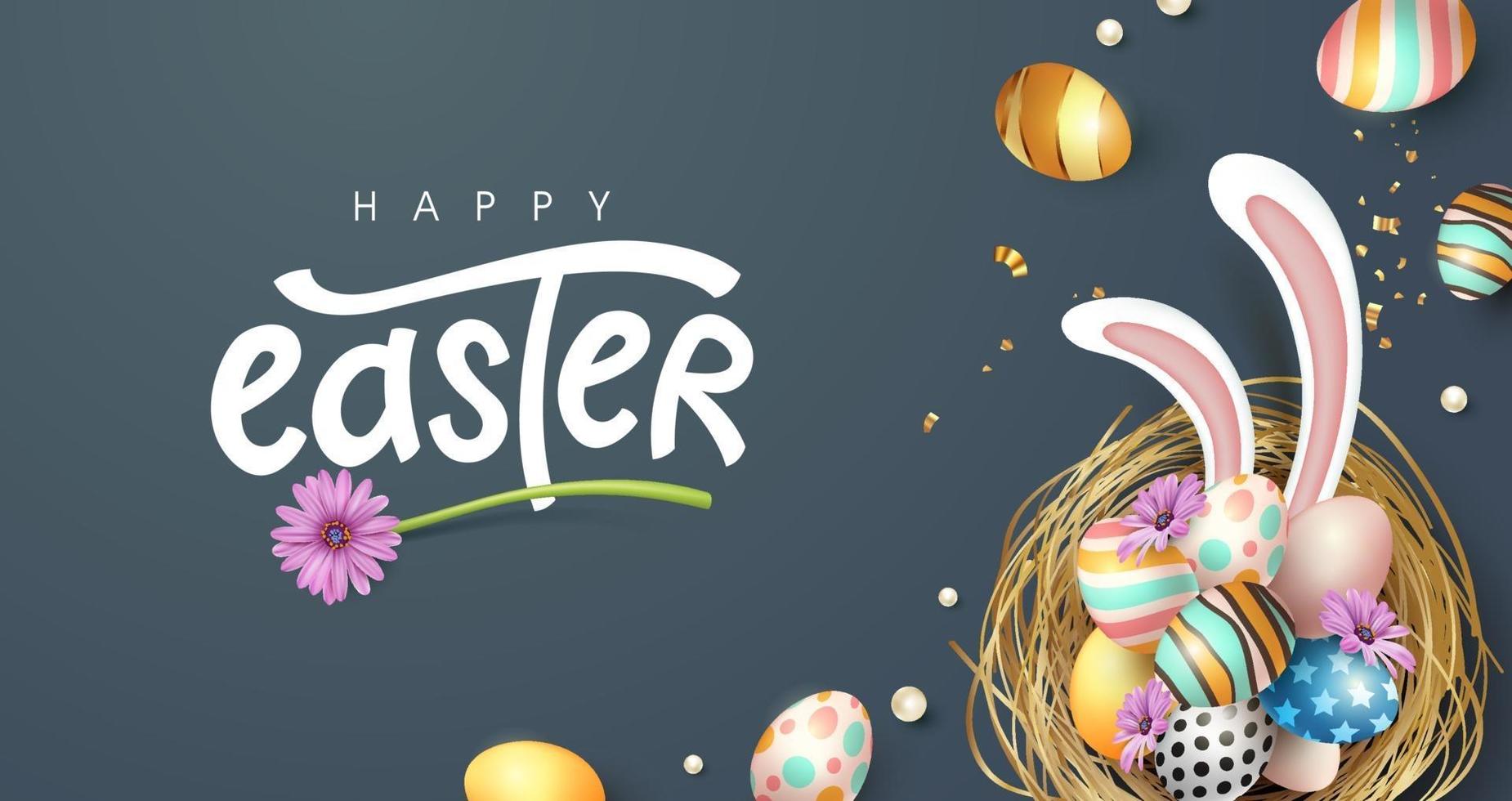 Happy easter greeting card banner background vector