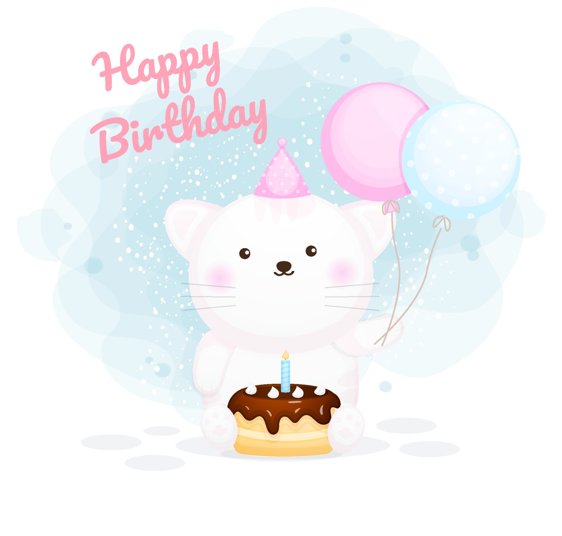 Happy birthday cute kitty cartoon character 2133980 Vector Art at Vecteezy