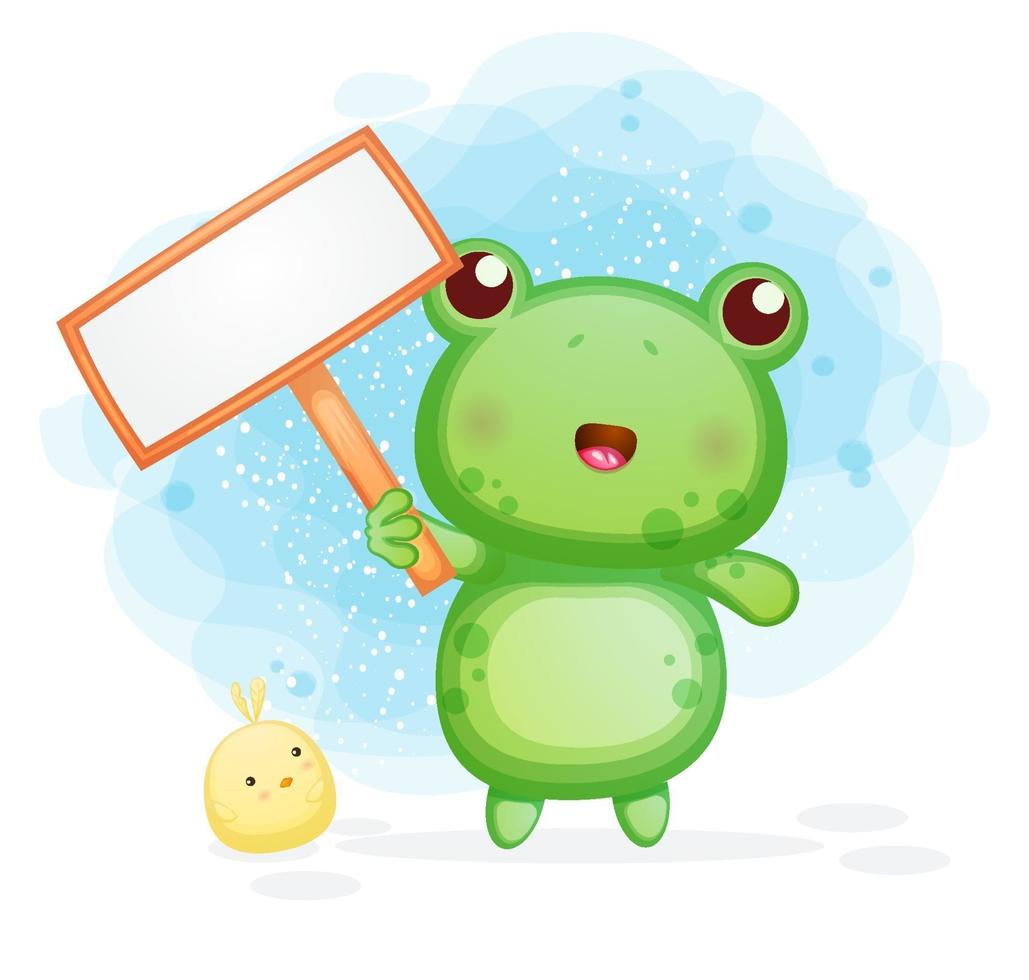 Cute little frog holding a blank text board vector