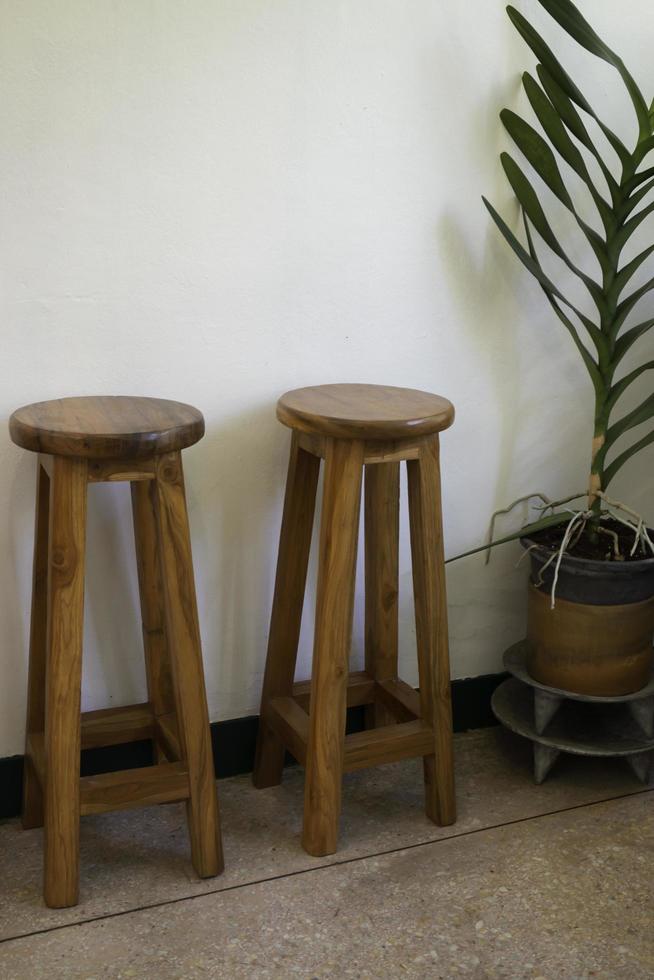 Two wooden stools inside photo