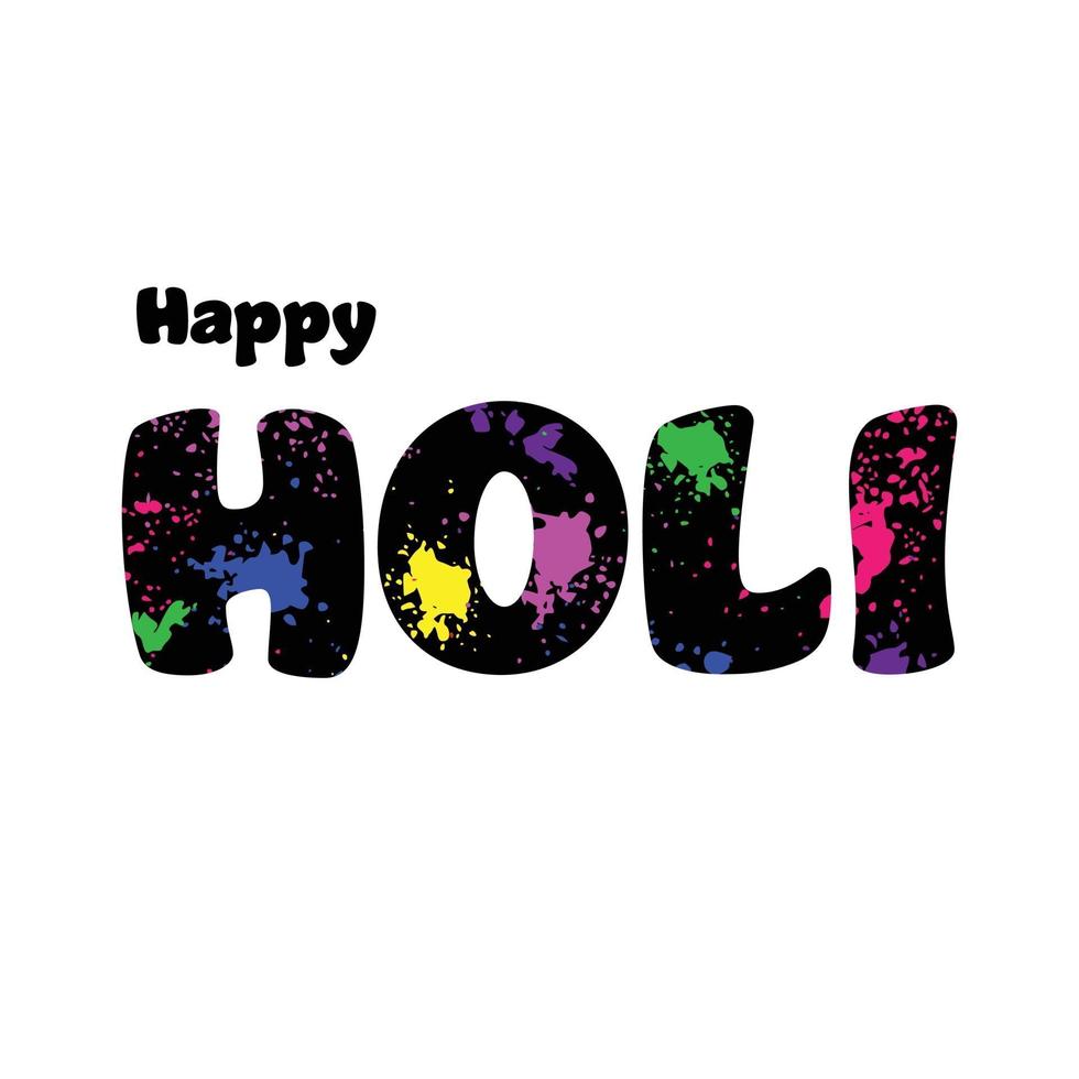 Happy holi typography with colorful paint splatter black background vector