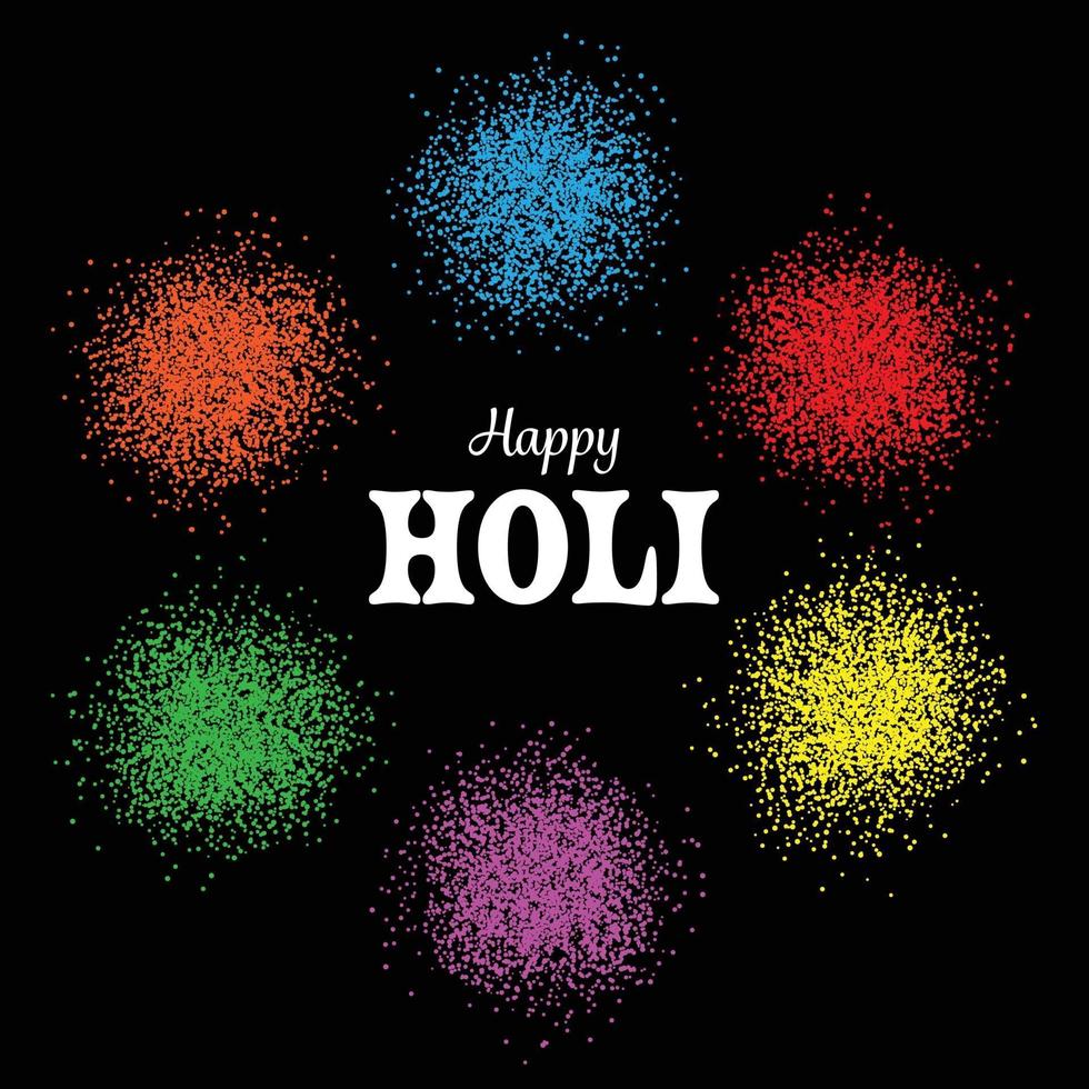 holi typography graphic with colorful powder on black background vector