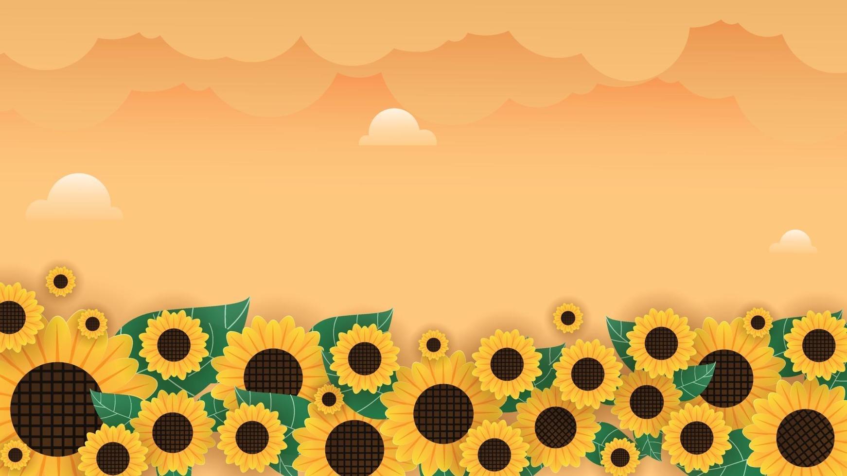 Sunflower field background with clouds vector