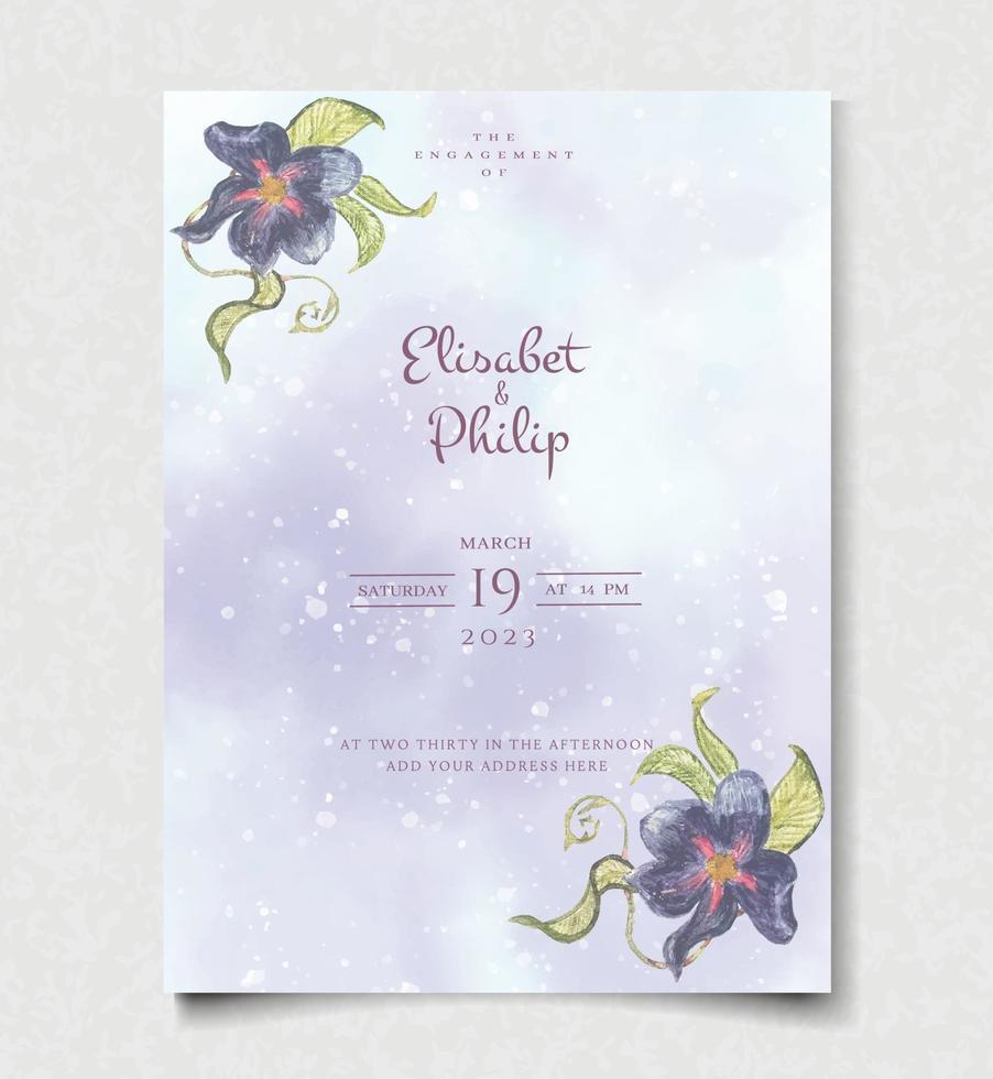 elegante invitación de boda acuarela diseño floral vector