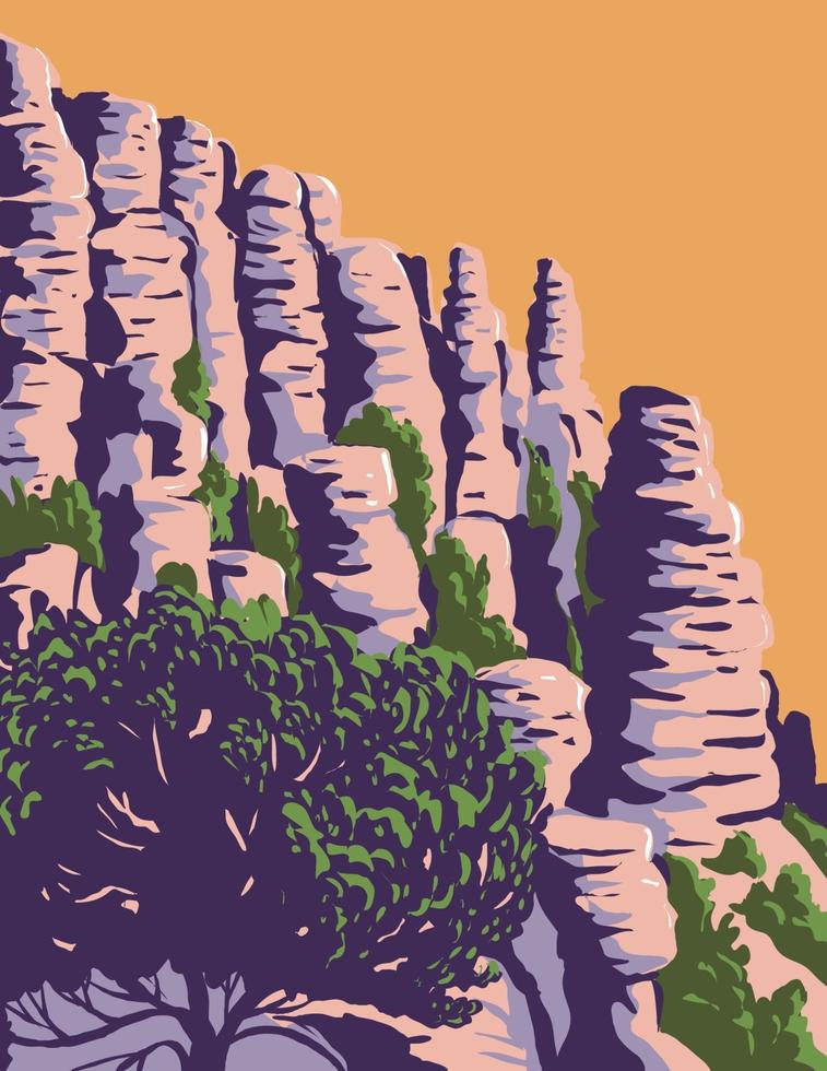 The Hoodoos and Balancing Rocks Chiricahua National Monument in the Chiricahua Mountains of Southeastern Arizona WPA Poster Art vector