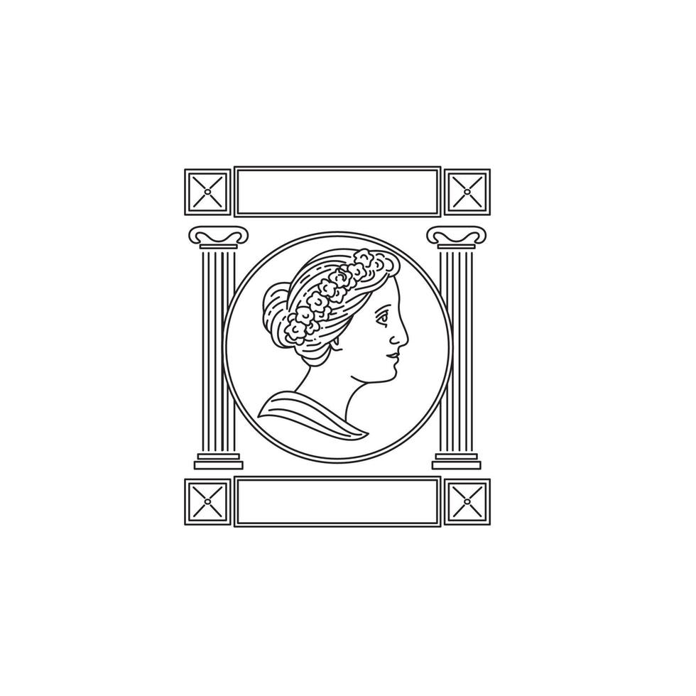 One of the Nine Greek Muse in Ancient Greek Mythology Viewed from Side with Pillar Monoline Style vector