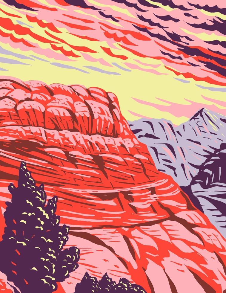 el monumento nacional de los acantilados bermellones en el condado de coconino arizona incluye la meseta de paria acantilados bermellones coyote buttes y el cañón de paria wpa poster art vector