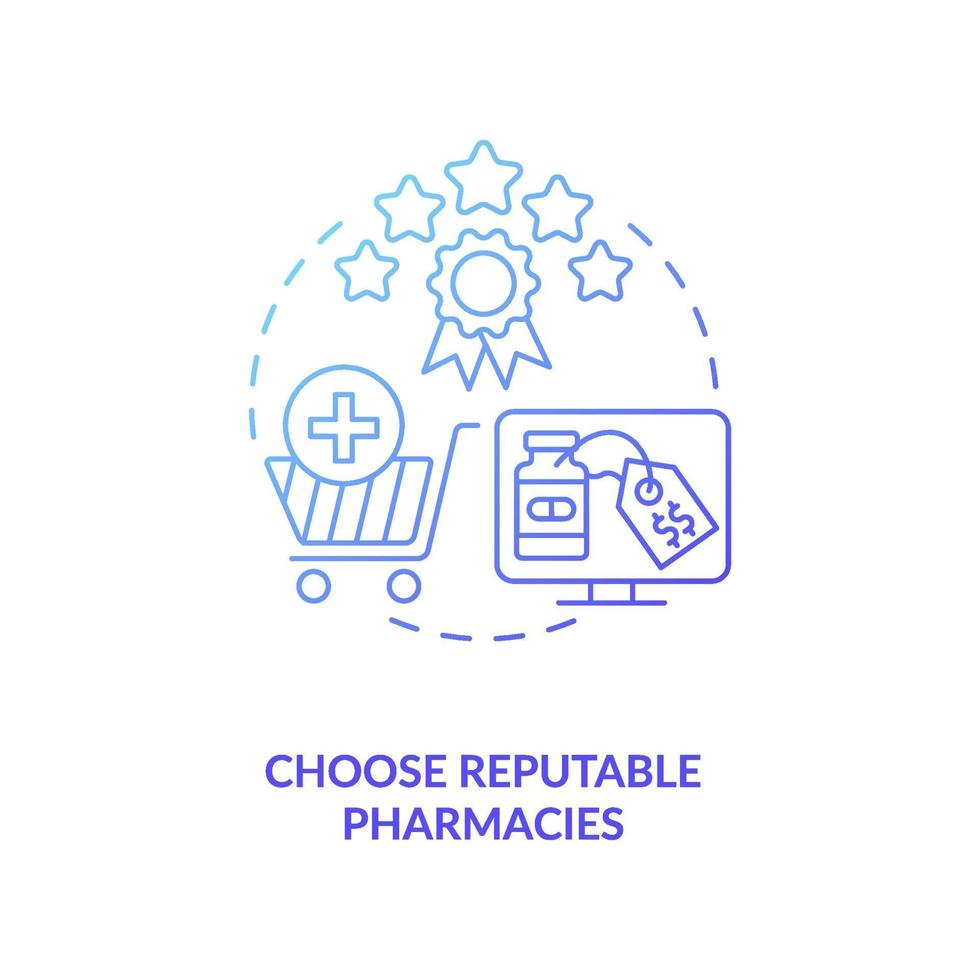 Elija el icono del concepto de farmacias de buena reputación vector
