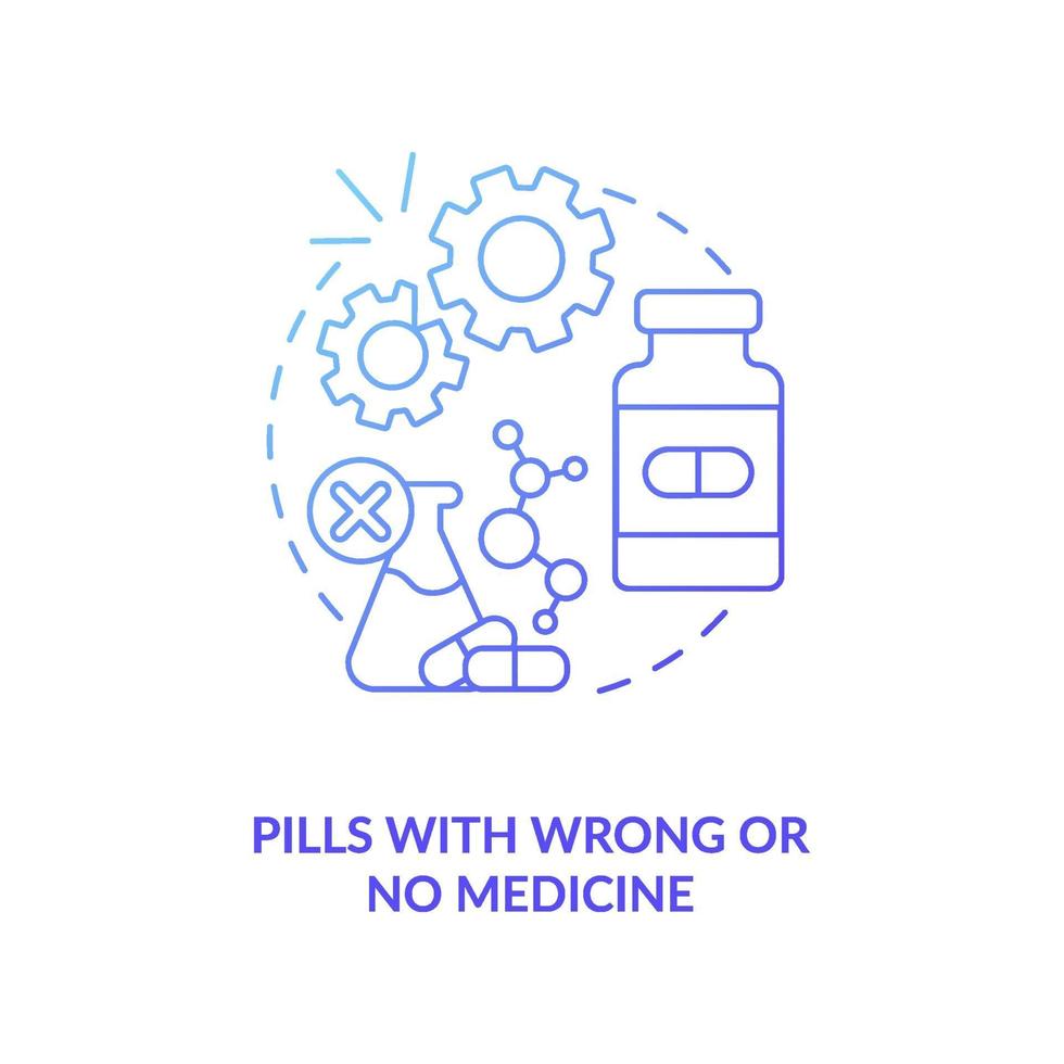 Pills with wrong or no medicine concept icon. vector