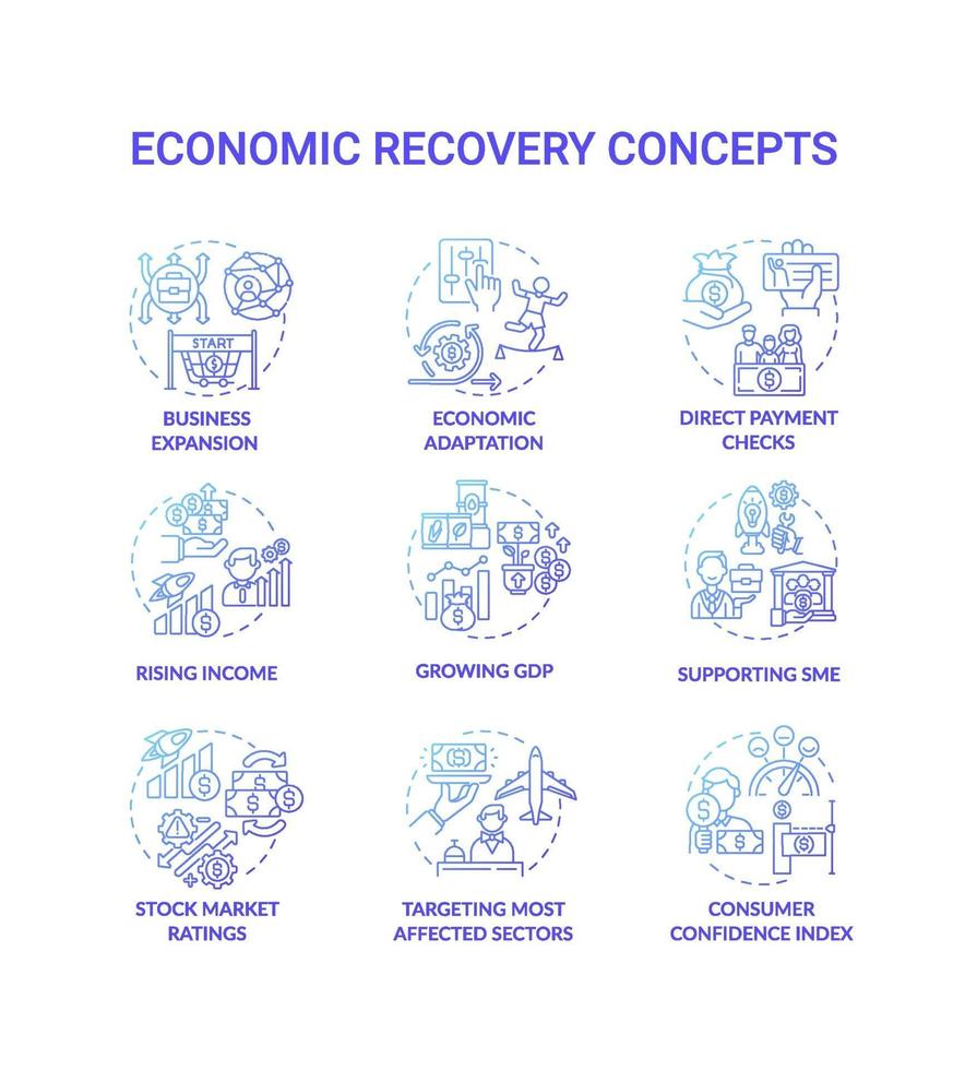 Economic recovery concept icons set vector