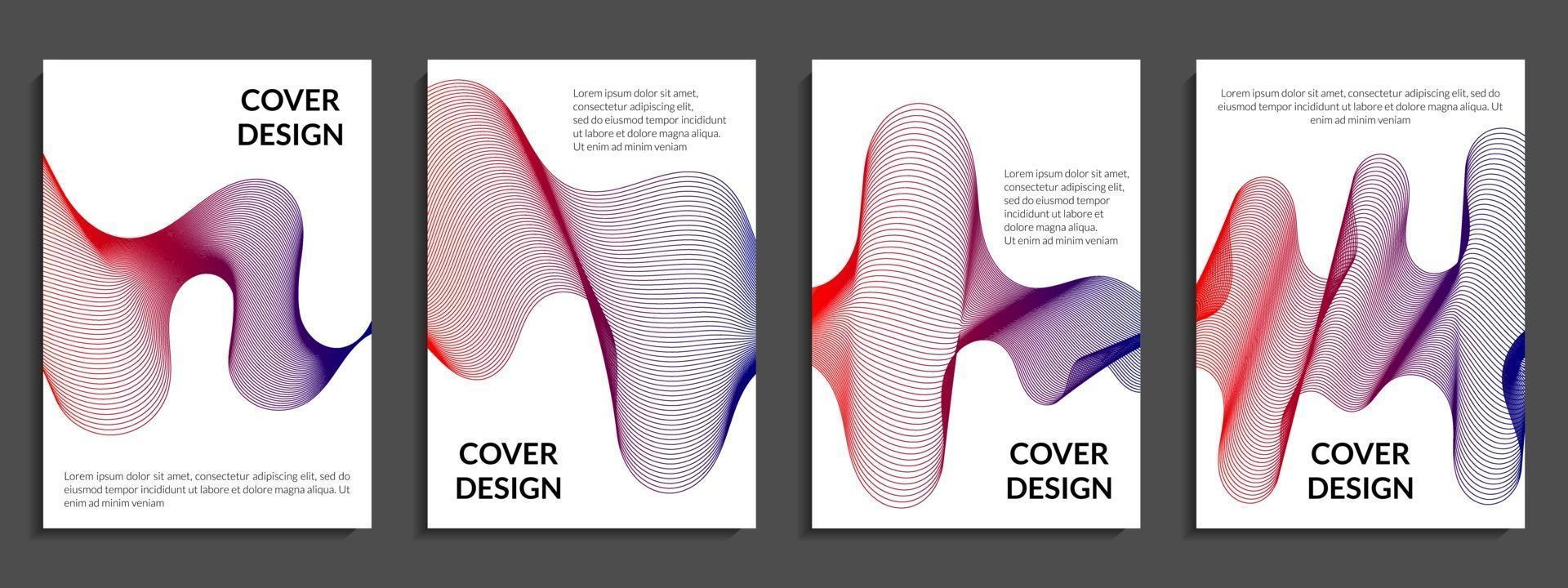 Abstract set of red and blue gradient wavy lines vector