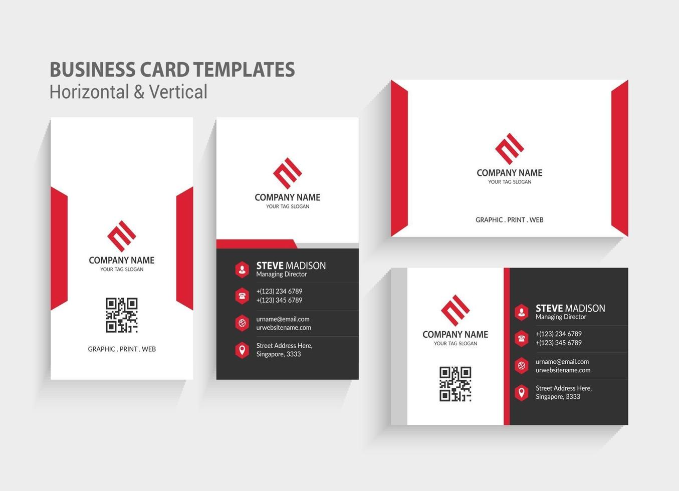 Double-sided Creative and Modern Business Card template. Portrait and landscape orientation. Horizontal and vertical layout. Stationery Design, Print Template, Vector illustration.