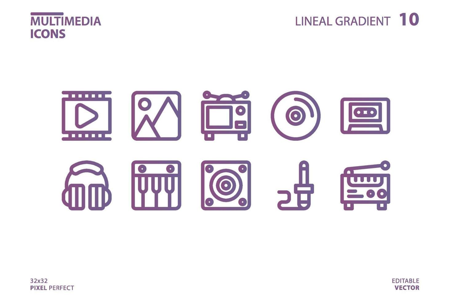 Multimedia line icon collection vector