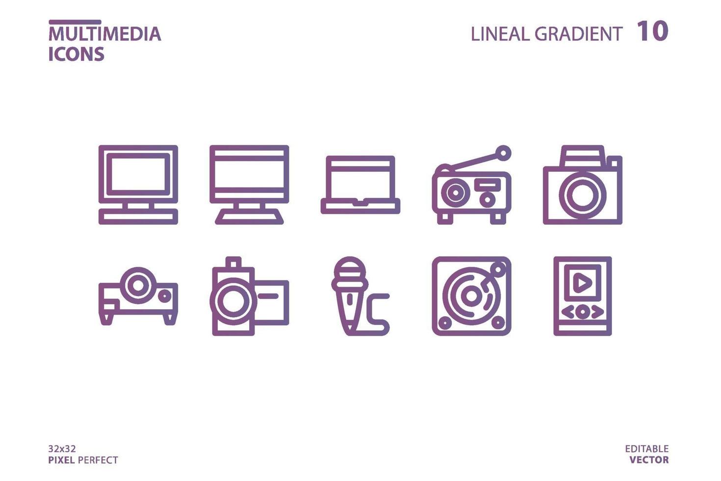 Multimedia line icon collection vector