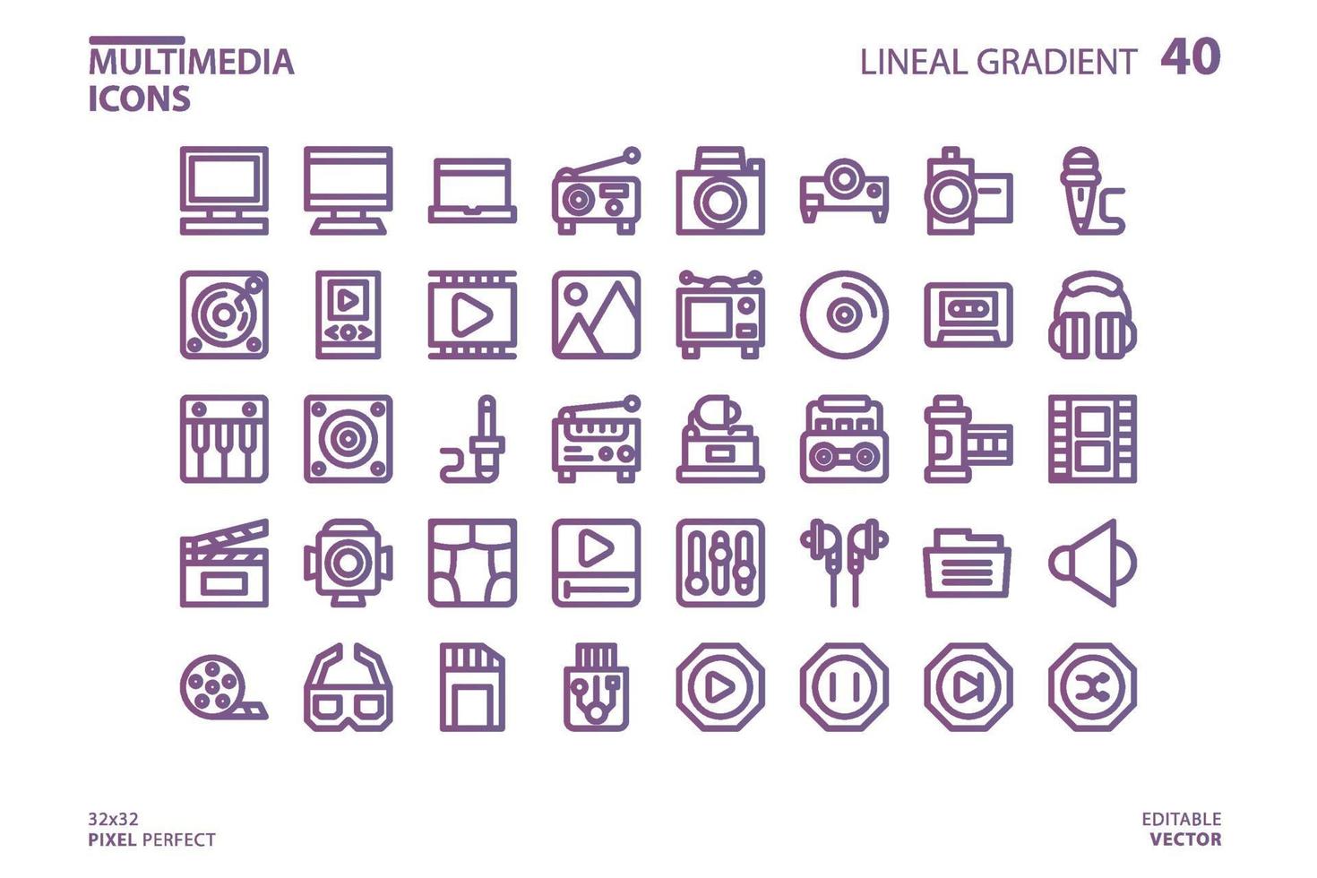 Multimedia line icon collection vector