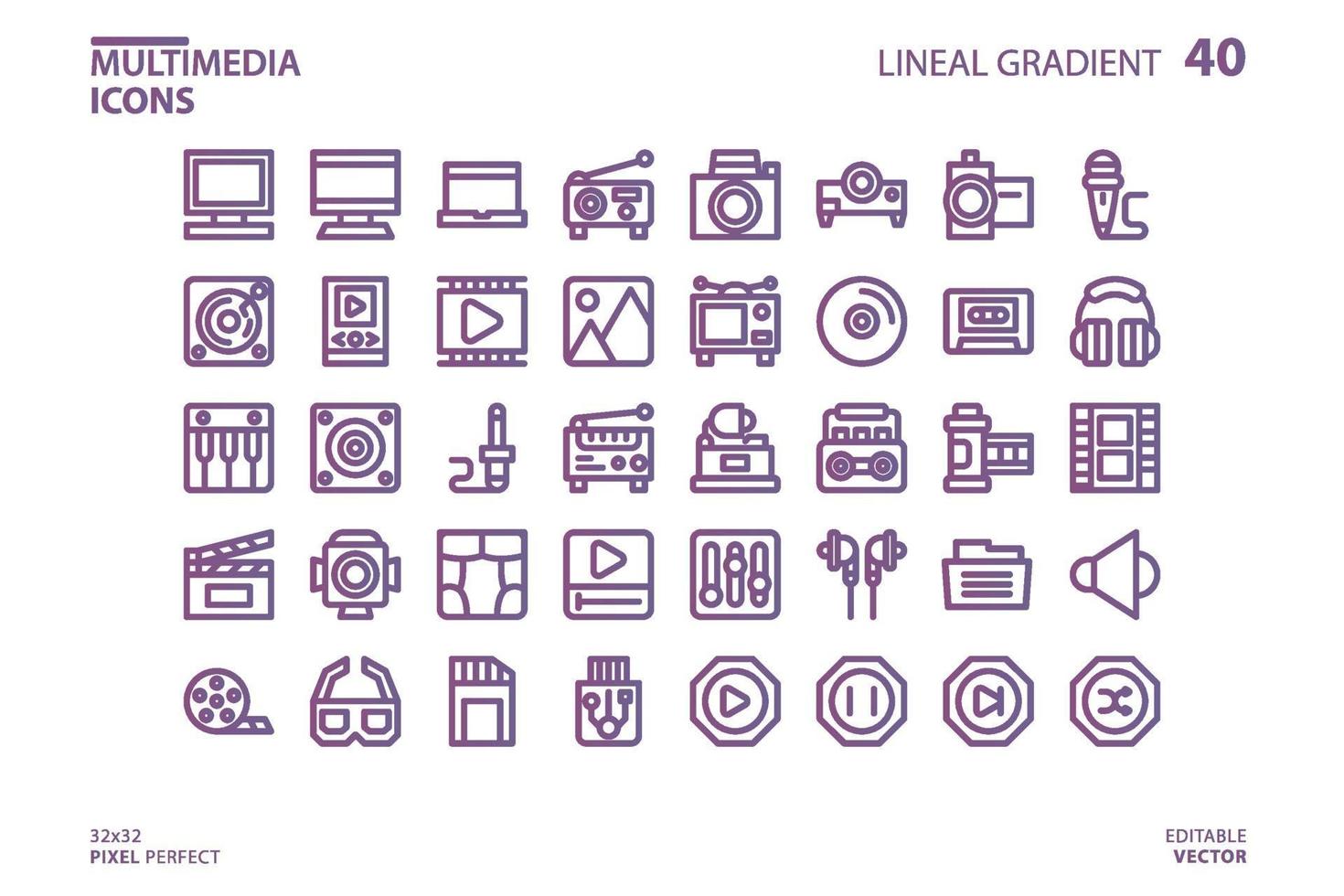 colección de iconos de línea multimedia vector