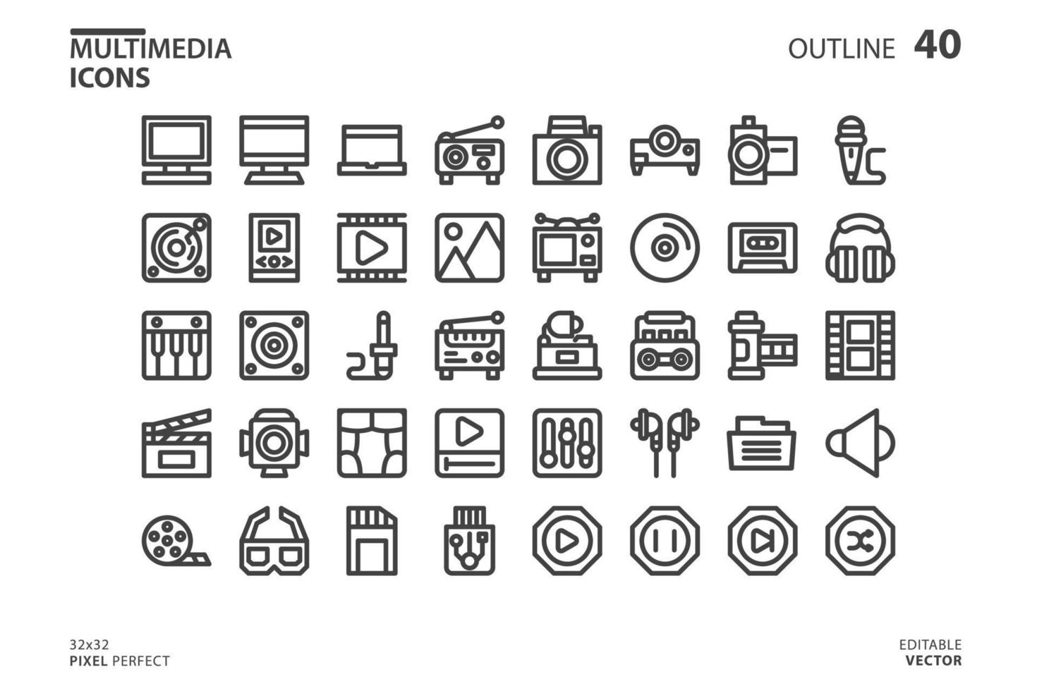 Multimedia line icon collection vector