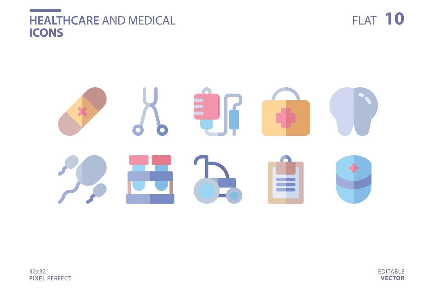 Healthcare And Medical icon set in flat style. Vector logo design template. Modern design icon, symbol, logo and illustration. Vector graphics illustration and editable stroke. Isolated on white background.