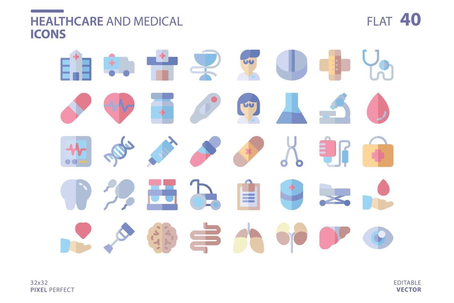 icono médico y sanitario en estilo plano. plantilla de diseño de logotipo vectorial. icono, símbolo, logotipo e ilustración del diseño moderno. Ilustración de gráficos vectoriales y trazo editable. aislado sobre fondo blanco. vector