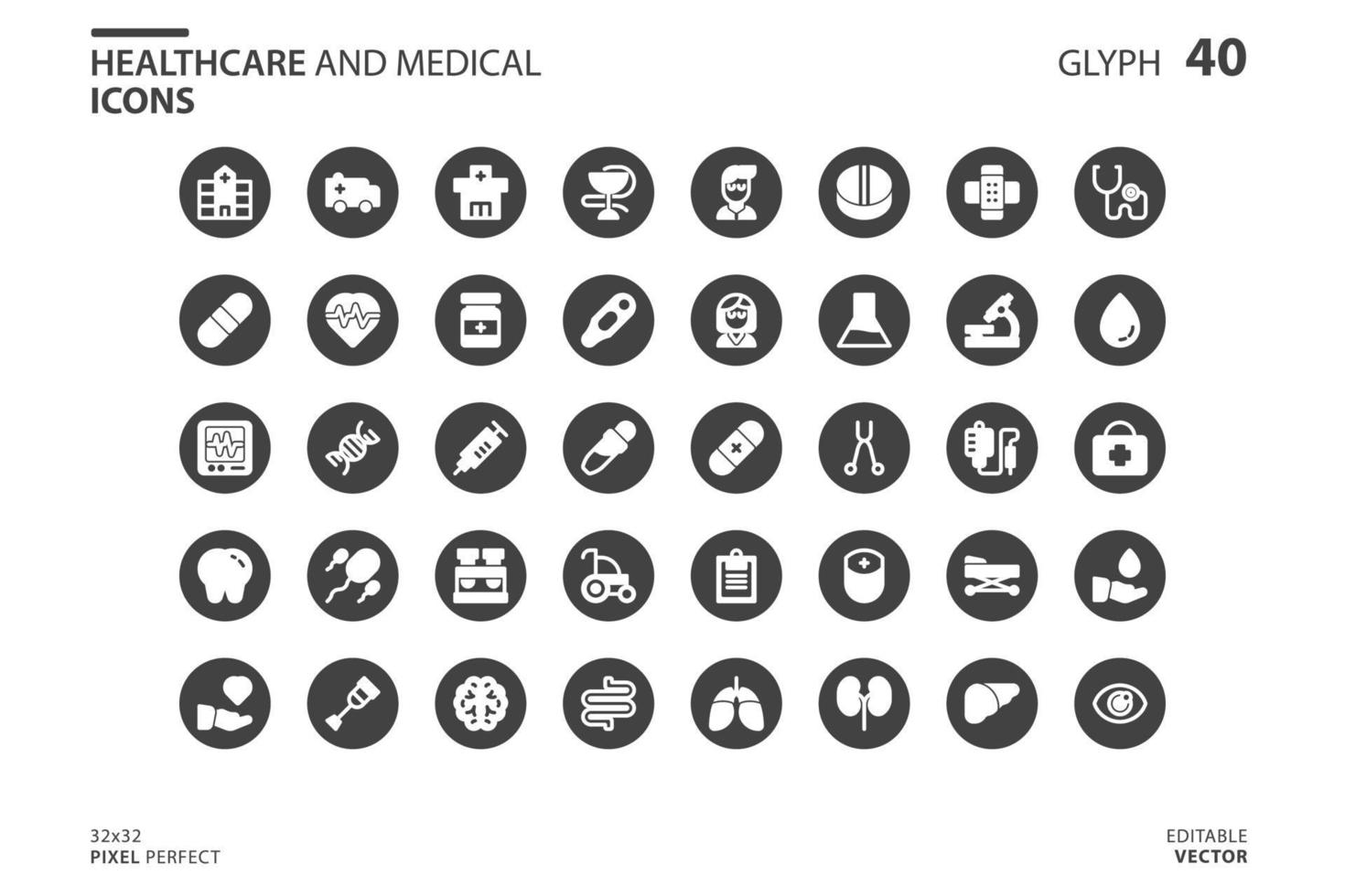 Healthcare And Medical icon set in glyph style. Vector logo design template. Modern design icon, symbol, logo and illustration. Vector graphics illustration and editable stroke. Isolated on white background.
